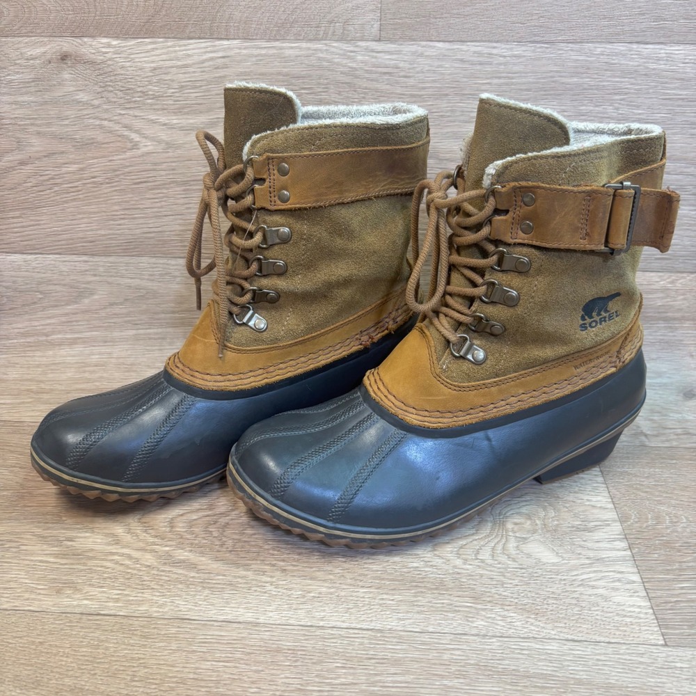 Sorel Slimpack II Lace Waterproof Winter Duck Boots Elk Blk NL2125-286 Women 10